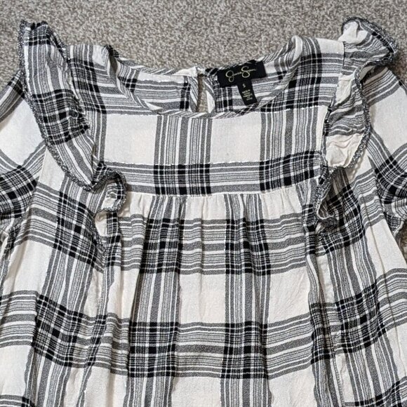 JESSICA SIMPSON Black & White Plaid Long Sleeve Pullover Peasant Top; Size S - Picture 3 of 7
